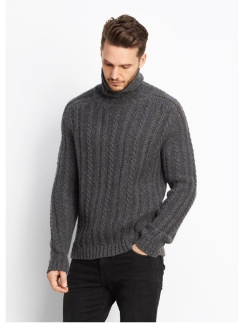 NWT J. Crew Knit Turtleneck Sweater Gray XL Cableknit Fisherman Lambs Wool Blend
